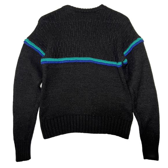 Yves Saint Laurent Men’s Wool Crewneck Sweater Size M Black Striped - Picture 2 of 6